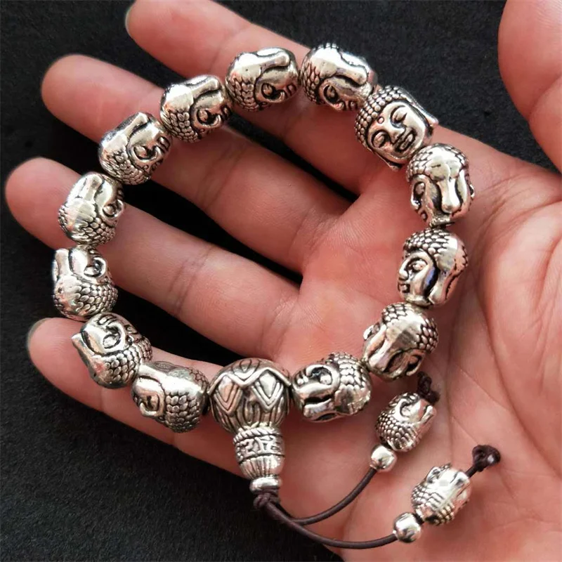 Лидер продаж натуральный Серебряный ювелирный браслет ручной работы Ibetan Shakyamuni