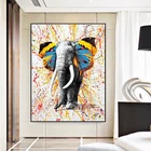 Плакаты слона, современные граффити, красочные ушки-бабочки, принты картины на холсте настенные картины для декора гостиной