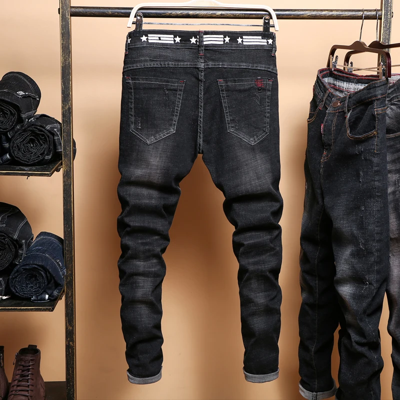 Джинсы мужские Узкие однотонные узкие джинсовые шорты в ковбойском стиле