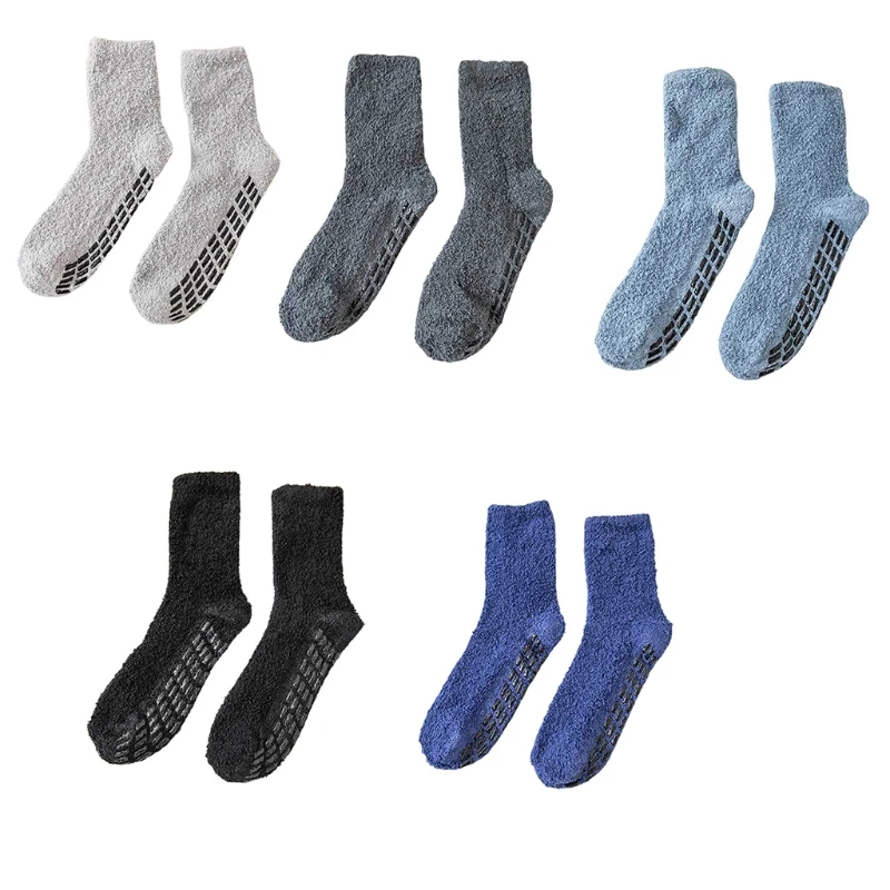 P8DB Men Women Winter Cozy Fuzzy Slipper Socks Simple Solid Color Non Slip Grip Warm Fluffy Plush Ho
