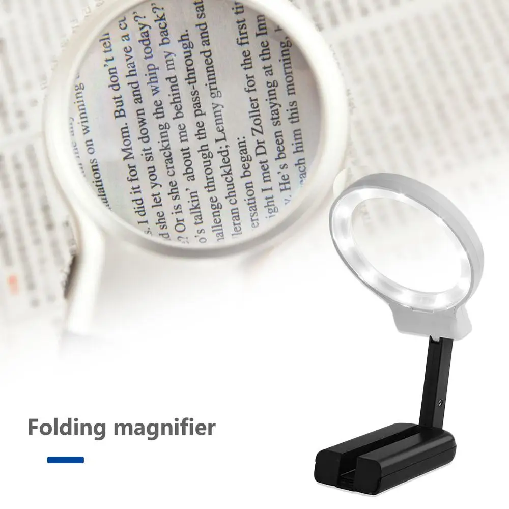 Портативная ручная Складная увеличительная лампа 4X увеличительное стекло для