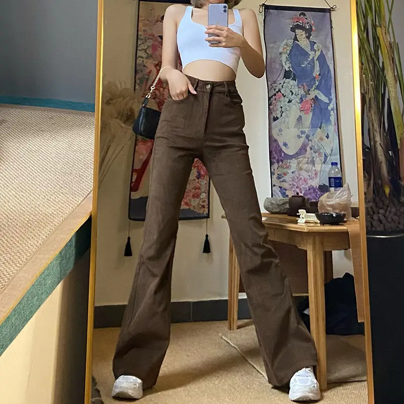 

Cyber Y2k Brown Flare Jeans Women Grunge Vintage High Waist Cargo Pants 90s Alt Harajuku Hippie Denim E Girl Kpop Trousers