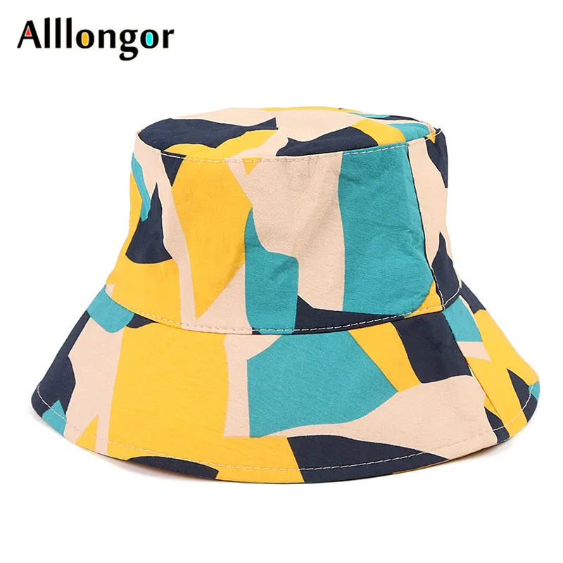 

Summer Panama Women Bucket Hat 2021 Streetwear Thin Chapeau Bob Femme Geometric Plaid Print Hip Hop Caps Sun Fisherman Hats
