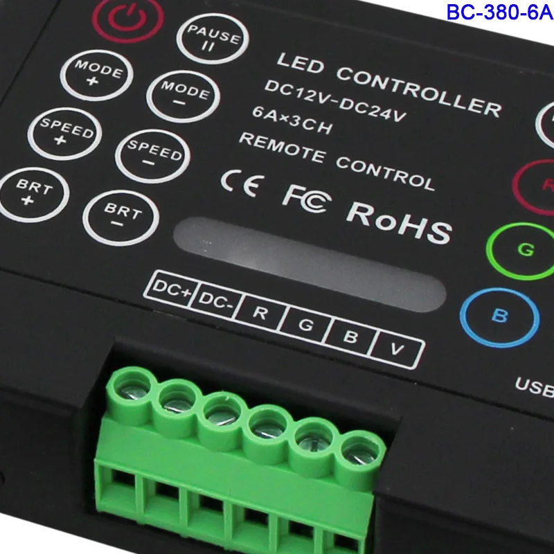 

DC12V 24V 3CH RGB LED Strip Light Controller BC-380-6A 6A*3CH DIY Constant Voltage lamp tape Dimmer with Wireless IR remote