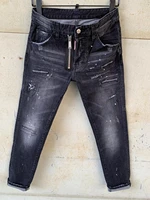 new dsquared2 menswomens washed frayed patch micro elastic all match paint splash ink tide brand small foot jeans 878