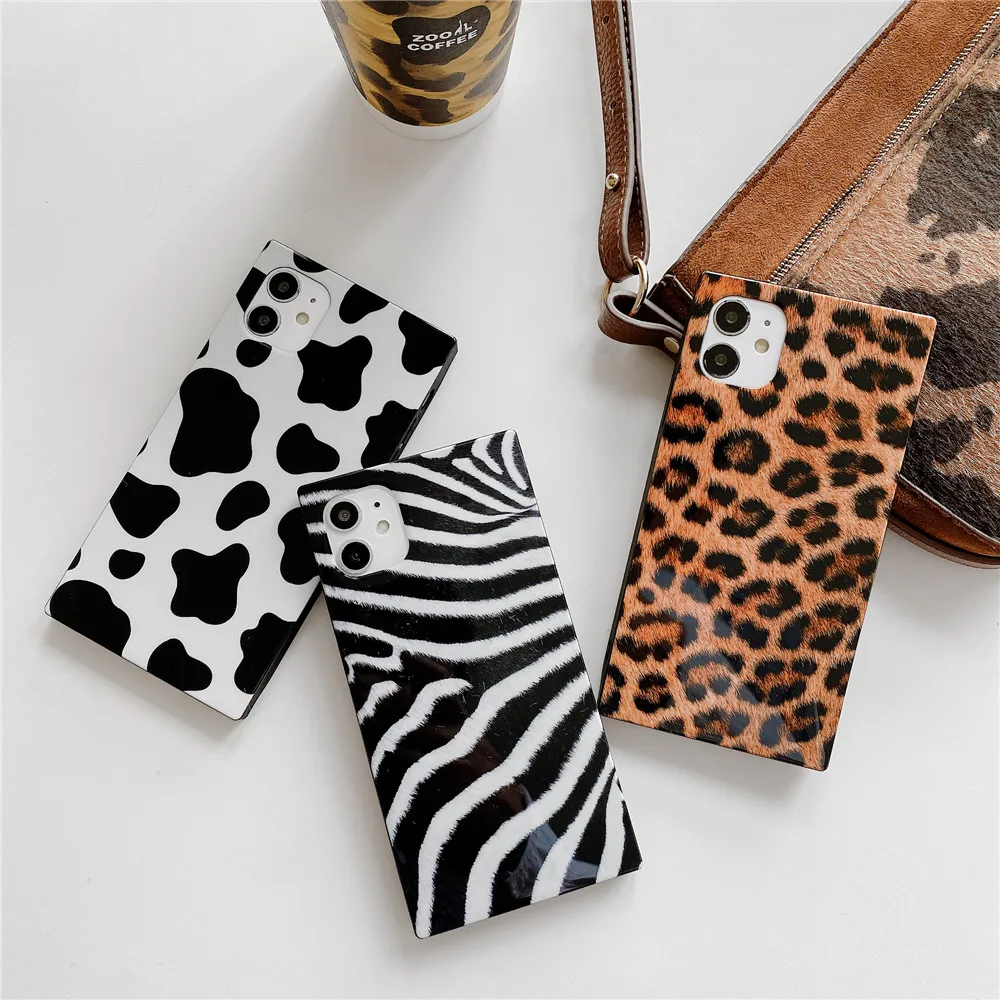 

Fashion Animal Pattern Phone Cases For iPhone 13 12 Pro Max 11 7 8 Plus X XR XS Max Silicone Soft Square Protection Cover Case