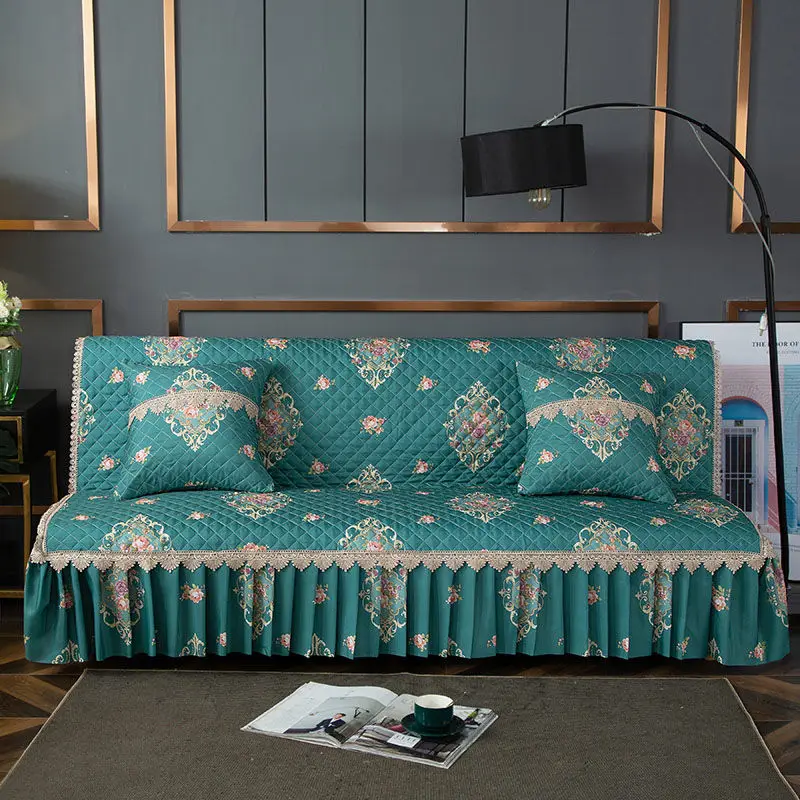 Утолщенный стеганый чехол для дивана гостиной без подлокотников универсальный