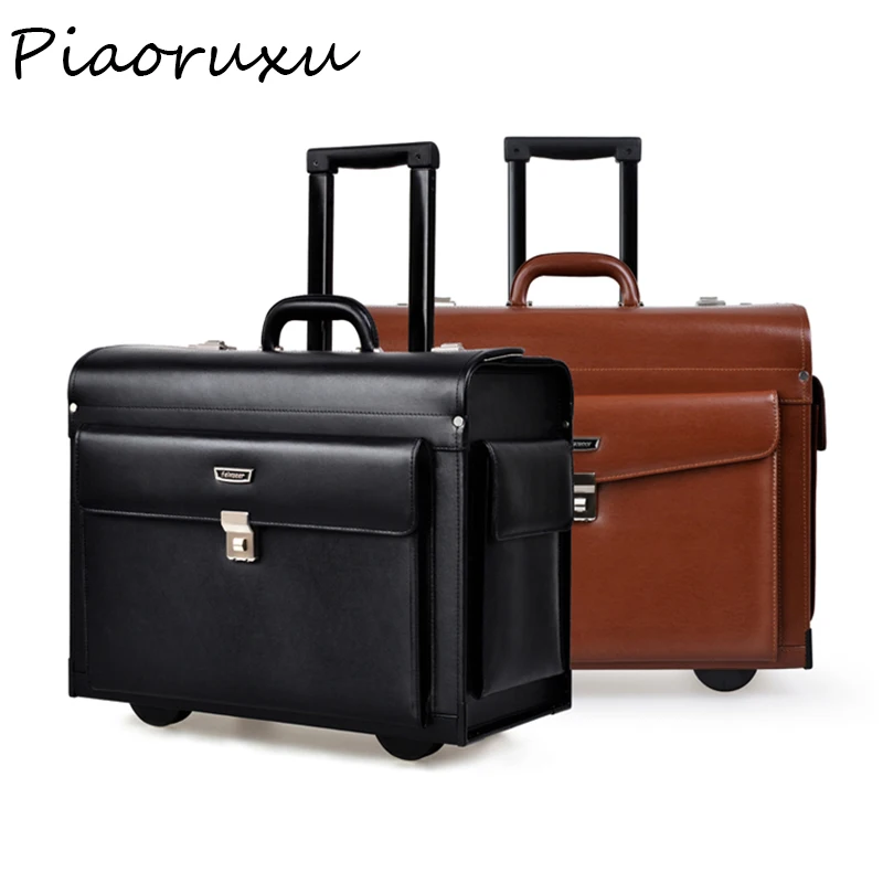 Роскошный кожаный бизнес тележка пилотам капитанам багаж на ролликах для женщин