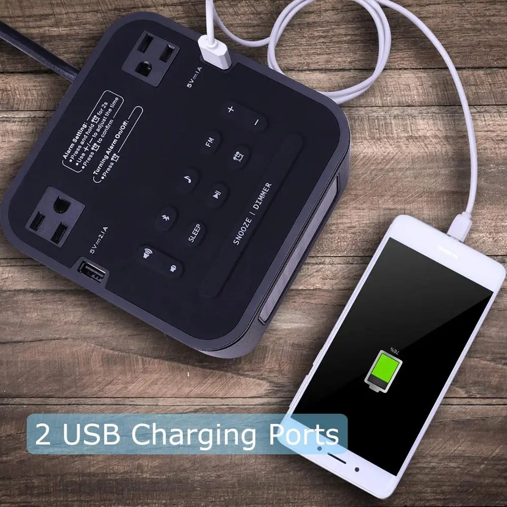 

Настольные колонки Homtime с FM-радио, будильником, зарядным устройством с 2 USB-разъемами, беспроводной Bluetooth-динамик, USB-радио