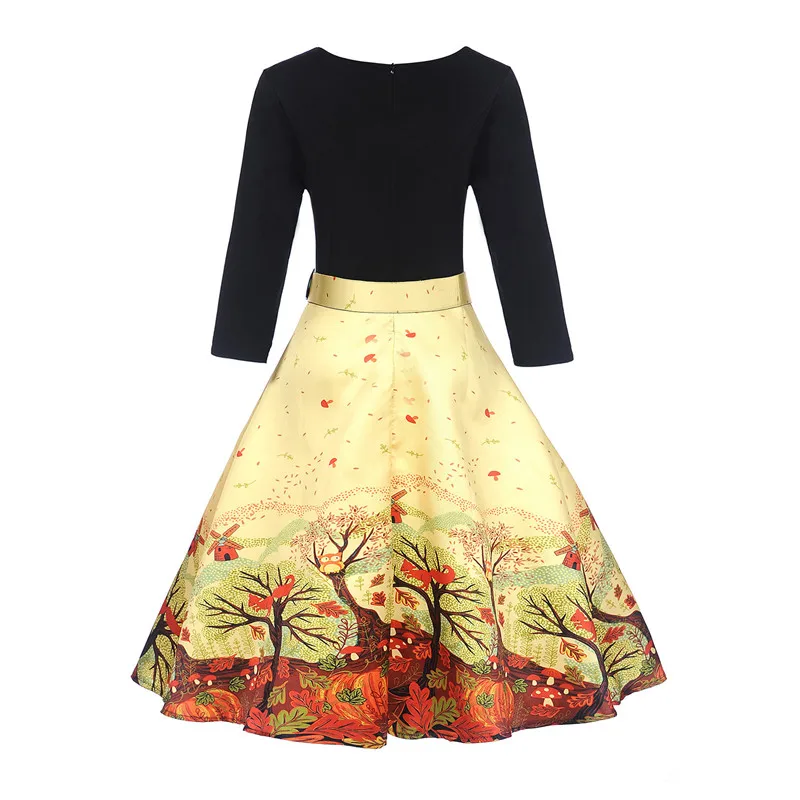 Осень три четверти рукав рубашки женские Одри Хепберн рокабилли платья