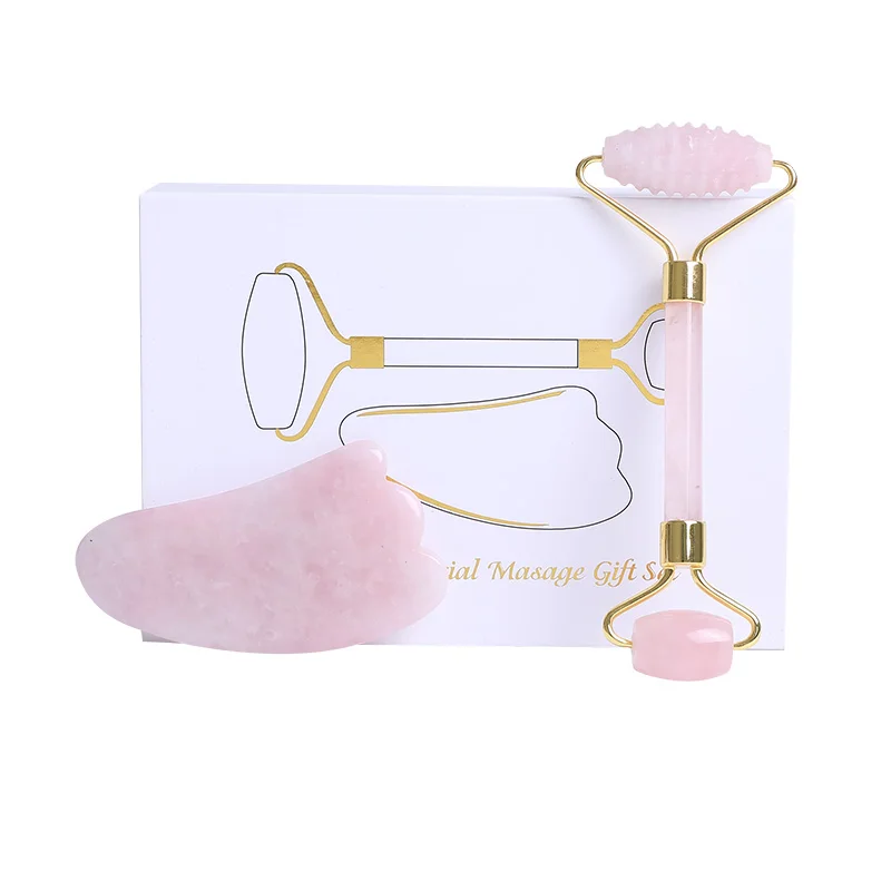 

Rose Quartz Gouache Scraper Face Massage Roller Guasha Scraper Natural Gouache Stone Facial Roller Massager Jade Facial Massager