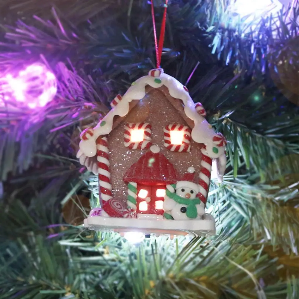 

Christmas Ornament Eye-catching Waterproof Resin Beautiful Luminous Xmas House Pendant for Home