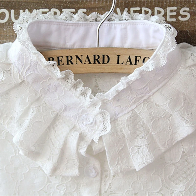 

Women Pure Color Lace Detachable Lapel Choker Necklace Shirt Fake False Collar XX9D