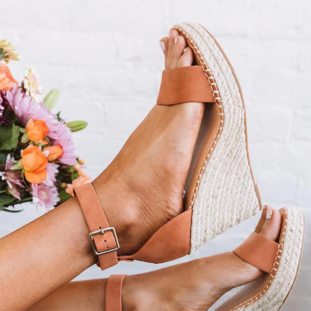 Босоножки женские на танкетке размера плюс сандалии платформе туфли высоком