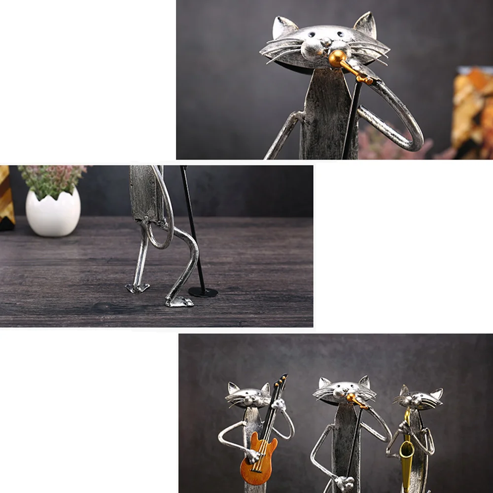Металлическая статуэтка Pop A играющая на гитаре саксофон Поющая фигурка кошки