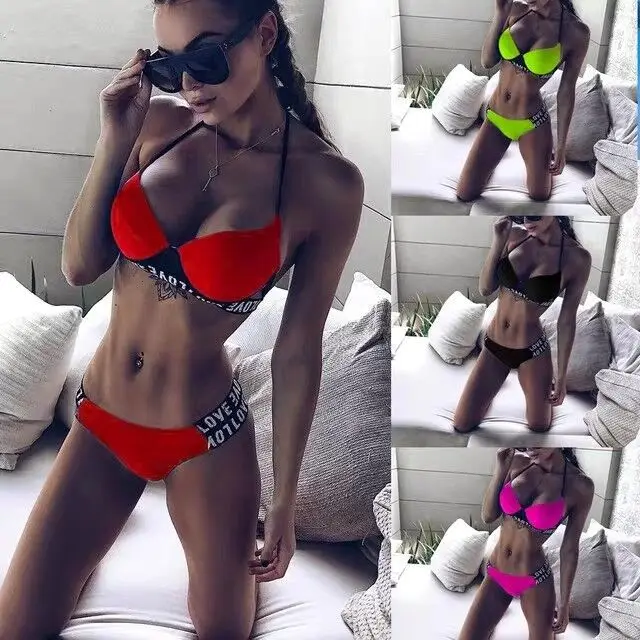 

European and American New Color Matching Bikini Big and Small Chest Steel Bracket Push up Swimsuit Female Hot Spring Swimsuit