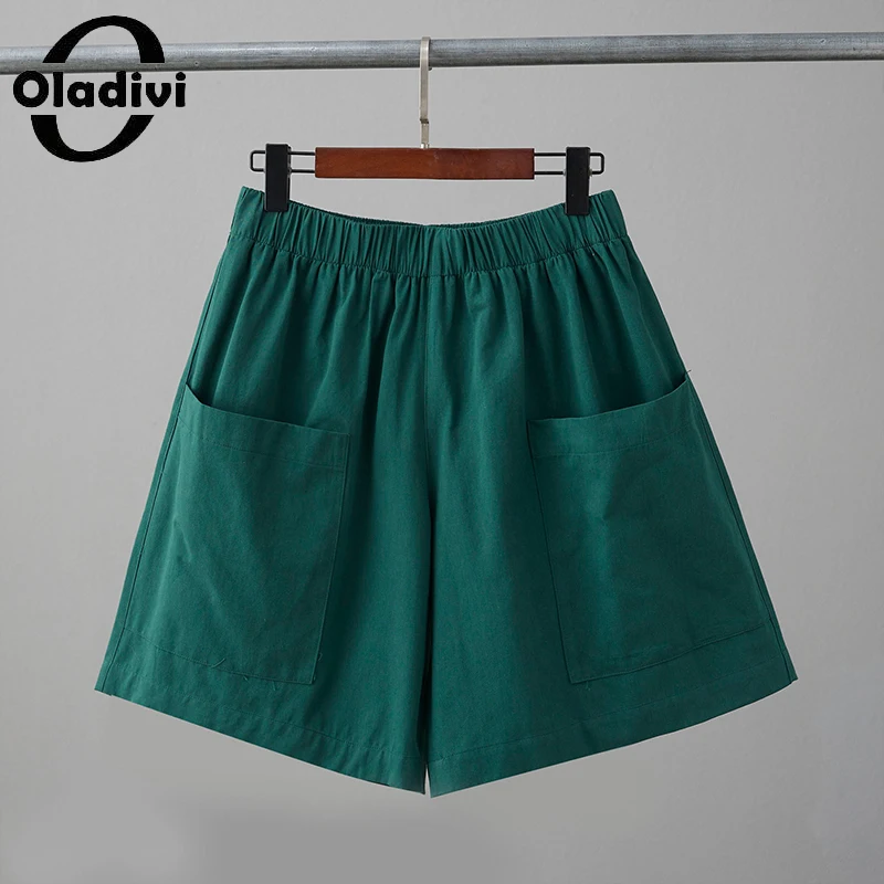 

Шорты женские Oladivi хлопковые, с широкими штанинами, 7 цветов, летние, 2021, повседневные, шорты свободного кроя, с карманами, 60693