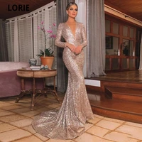 lorie gold sequin evening dresses mermaid long shiny sexy open v neck women elegant straps maxi formal prom party gown plus size