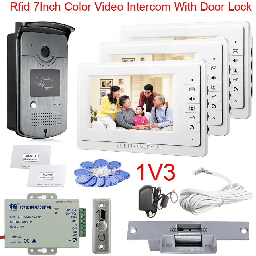 Apartments Rfid Video Intercom Home Video Door Phone Waterproof CCD Camera Color Monitor 7