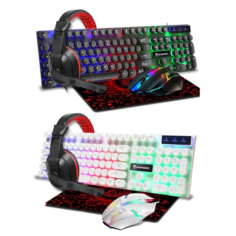 

Exquisite 4 In 1 Keyboard Gaming Mouse And RGB Headset Wired Mechanical Keyboard Mouse Headset Kit For Laptop PC Gaming