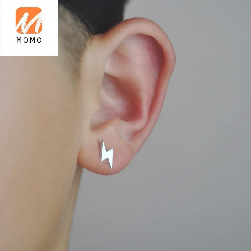 

Sterling Silver Earrings Men's Brushed Lightning Single Sterling Silver Earrings