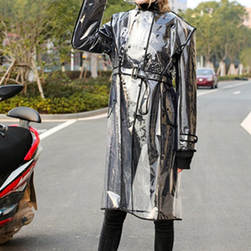 Женский прозрачный дождевик с поясом водонепроницаемая куртка прозрачное