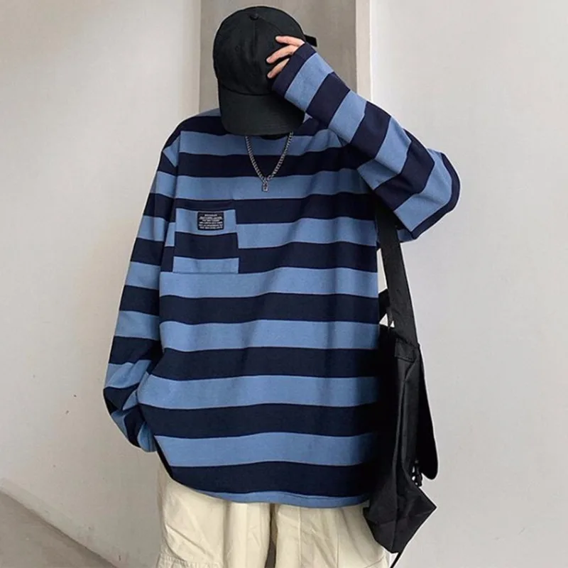 

Spring Summer Women Tops Fashion Casual Ladies Sugar Striped Long-sleeved T-shirt Female Ins Harajuku Loose Tops M