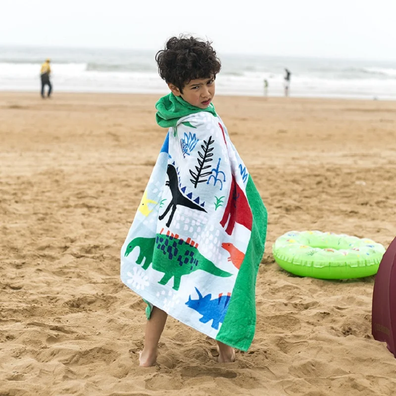 Cartoon bath towel children's cloak hooded beach microfiber printed summer bathrobe towels | Дом и сад