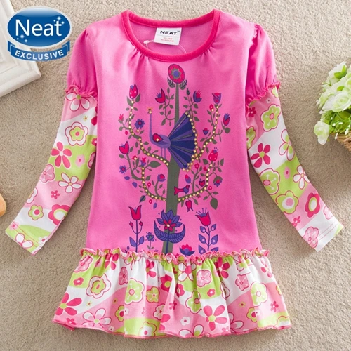 L358 fuchsia Платье с длинными рукавами для девочек; весенне-осеннее хлопковое удобное дышащее платье с вышивкой для девочек; платья с длинными рукавами - Цвет: L358 fuchsia