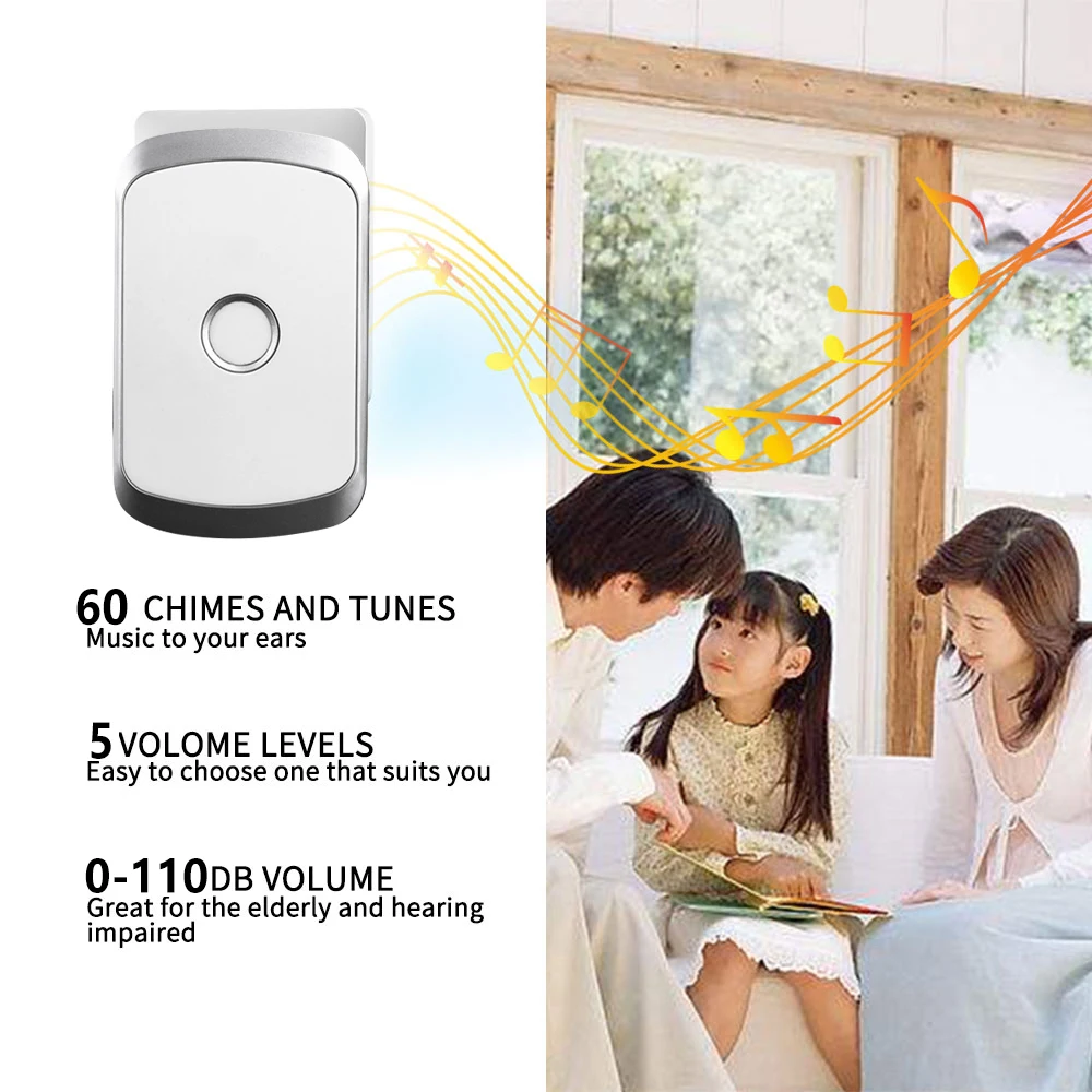 Smart Home Wireless Pager Doorbell Old Man Emergency Alarm 80m Remote Waterproof Cordless Chime Bell US EU UK Plug SOS Button