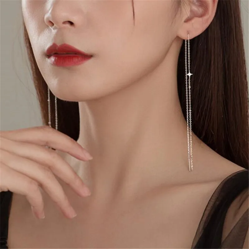 

Серьги-подвески женские из серебра 925 пробы с крестом и длинной цепочкой