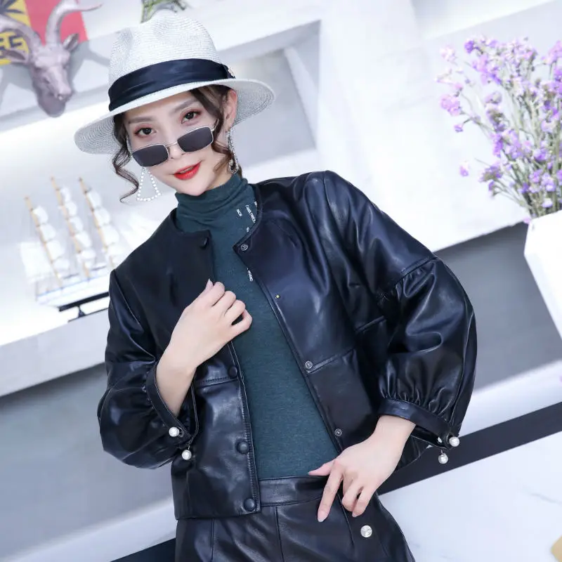 Куртка женская короткая из натуральной овечьей кожи весна-осень 2021 | Женская