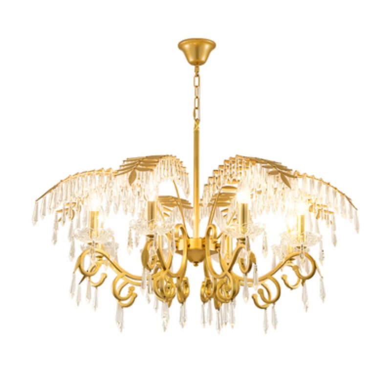 Креативные светодиодные хрустальные люстры с золотыми листьями домашнее