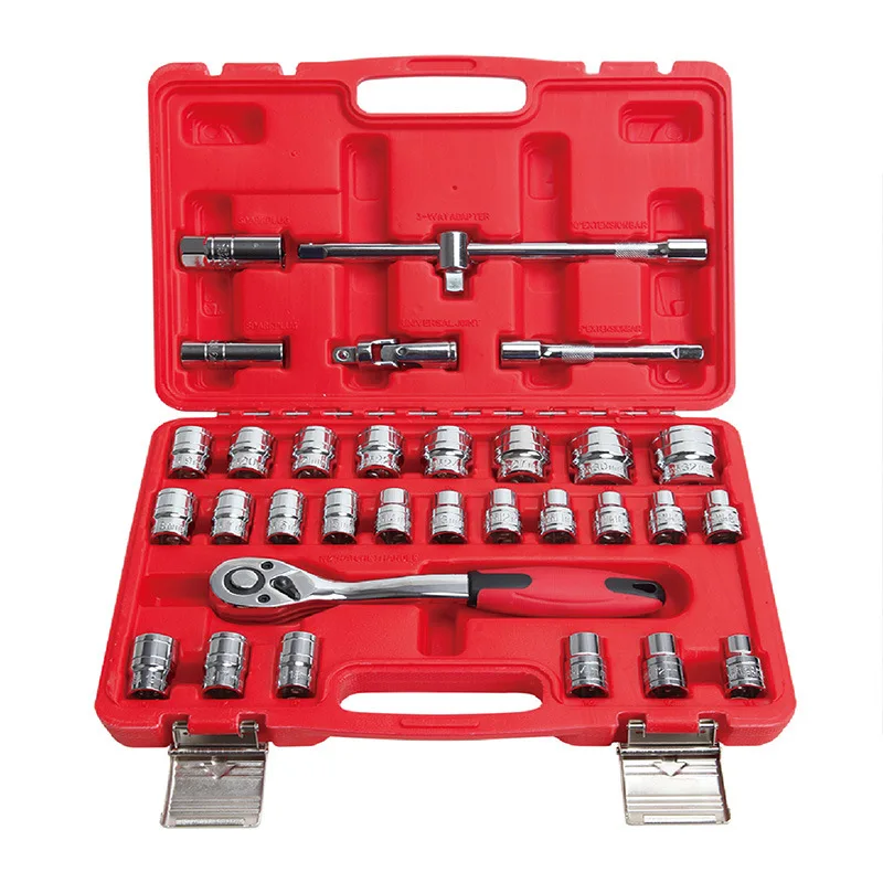 32pcs Auto Repair Tool Set Socket Wrench Auto Repair Combination Car Repair Tool Box