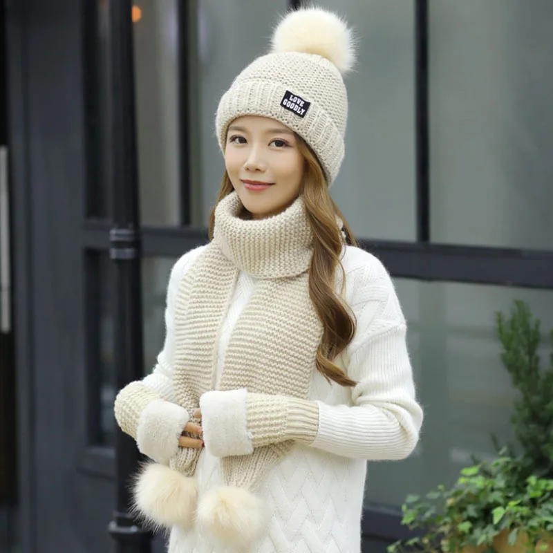 Новая женская зимняя шапка шарф/наборы перчаток женский из трех частей вязаный