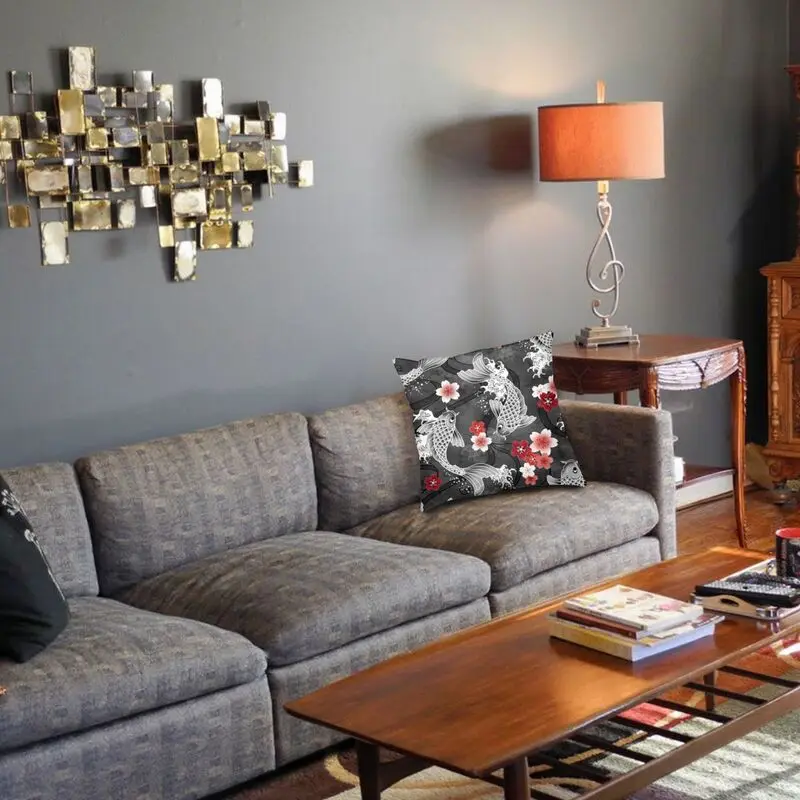 Изготовленный На Заказ Koi цветение сакуры в черном цвете Подушка Чехол домашнего