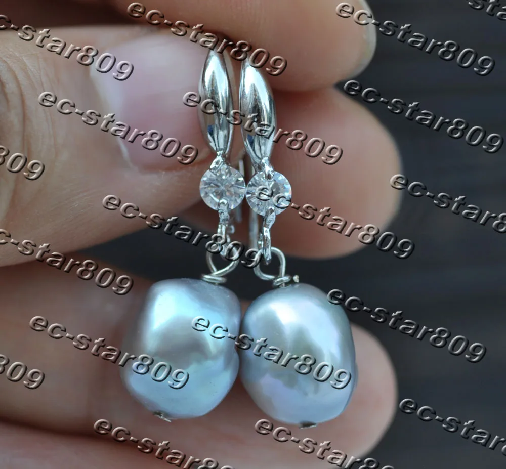 

Z11495 12mm Gray Baroque Reborn KESHI Pearl Dangle Earring