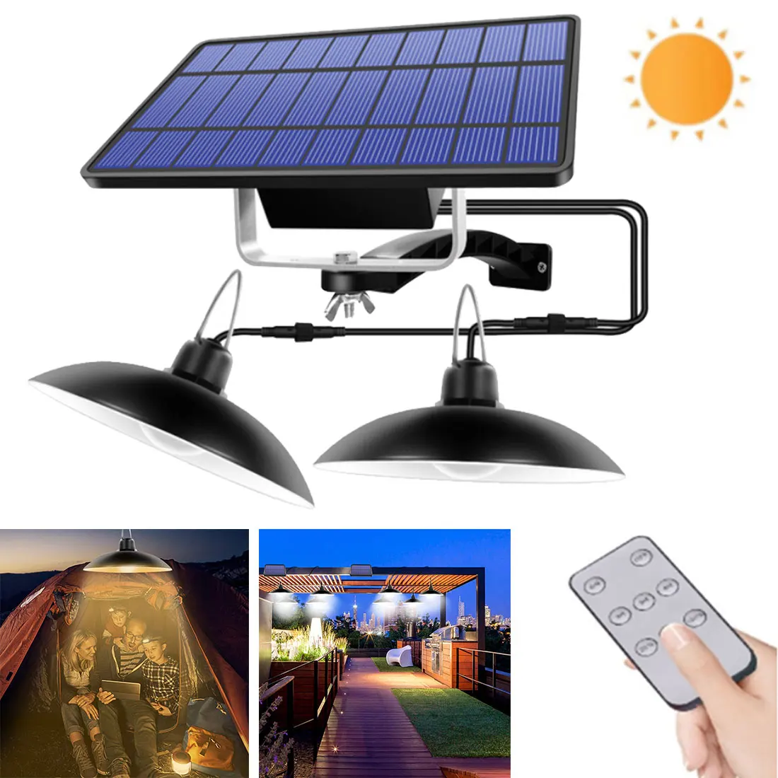 

Hot Sale Solar Pendant Lamp Outdoor/Indoor 3M Cable Solar Powered Hanging Shed Lights with Remote Control for Sheds Yards Garden