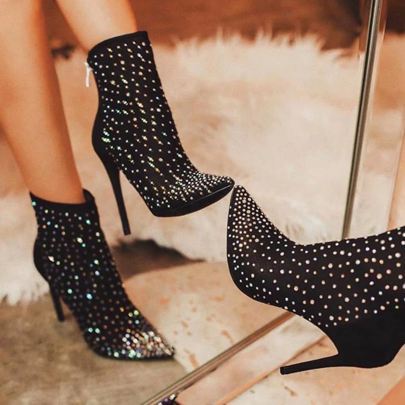2020 женские ботильоны со стразами роскошный дизайн пикантная обувь на шпильке 11 5