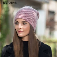zjbechahmu fashion new women winter hats beanies knitting rabbit wool fur hat female real fur skullies caps gorros solid color