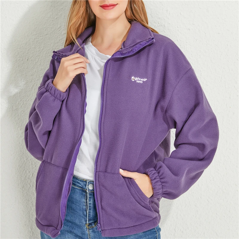 

Women Zipper Pocket Jackets Letter Printed Long Sleeve Loose Hoodies Plus Velvet Casual Autumn Winter Street Sweatshirts