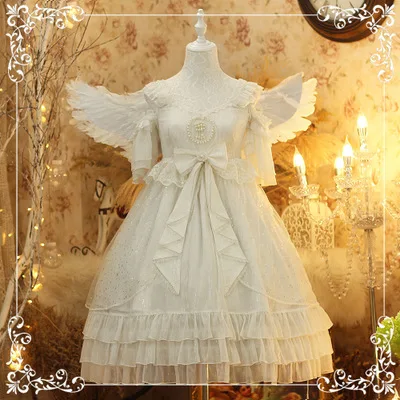 

OP Gothic Lolita Dress Vintage Court Princess Bowknot Lace Falbala Cosplay Costume Cute Girl Wedding Loli Cos Headress Women