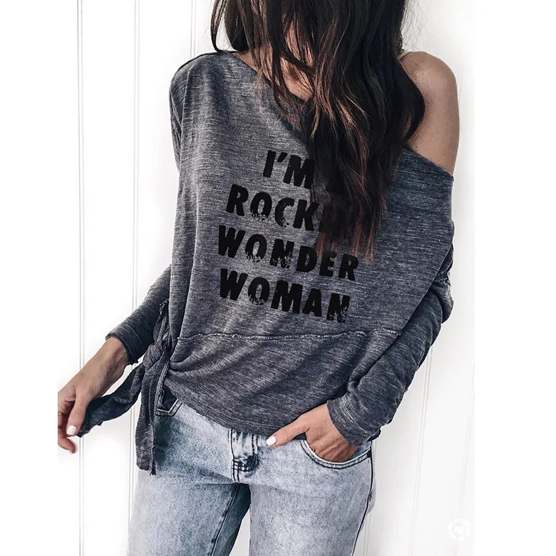 Европа и США Россия Осень зима женские взрывы роса плечо длинный рукав футболка с