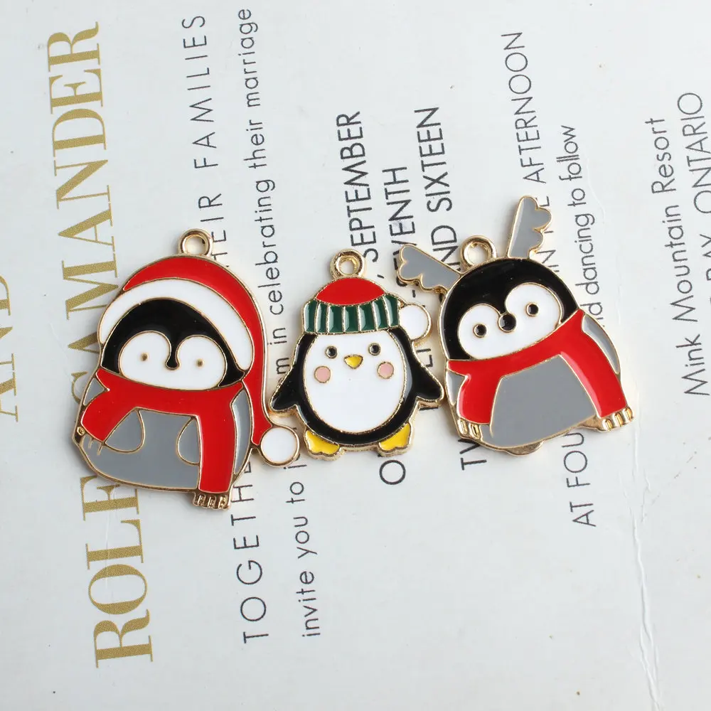 

23-30MM 30Pcs Glazing KC Alloy Penguin Carrot Earring Necklace Pendant Jewelry Charms Making Findings Fittings Accessories