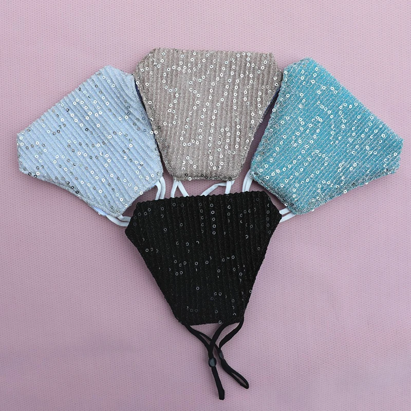 

Fashion Sequin Female Mask With 5/10 pcs PM2.5 filters Anti Dust Mouth Mask washable Reusable mascarillas con filtro