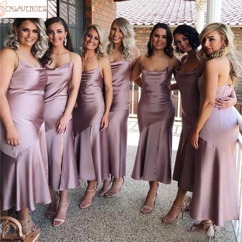

Платье подружки невесты до середины икры, платье сиренево-фиолетового цвета с разрезом сбоку, платье для гостей свадьбы, 100