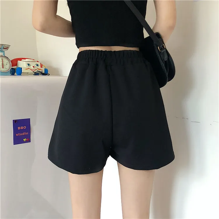 

Summer 2021 New Korean Style Loose High Waist Student Hot Pants Wide Leg Pants Retro Casual Pants Black Pants for Women