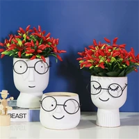 creative home decoration flower pot personality figure character with glasses flower arrangement decoration succulents plant pot