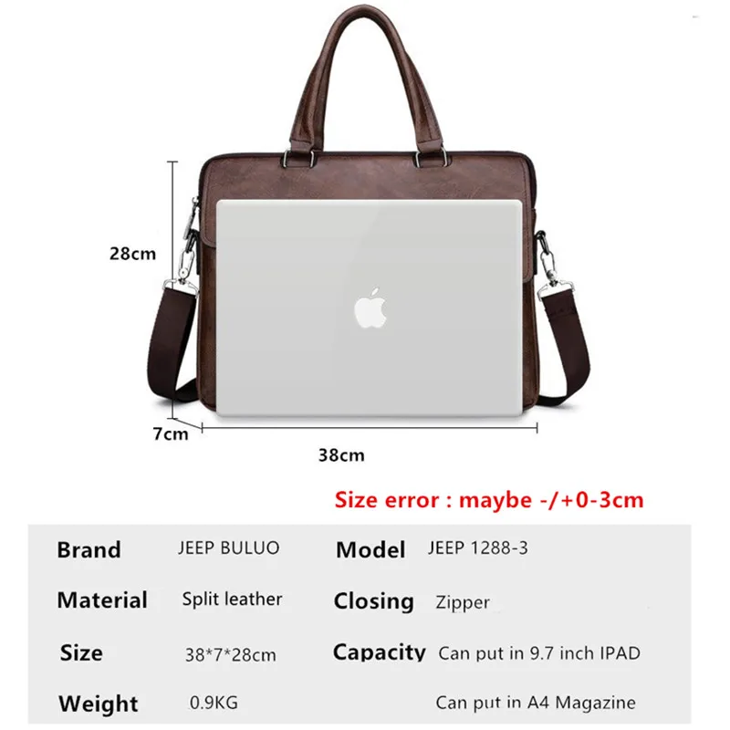 JEEP BULUO  Men's Briefcase Office Business Tote Bag 14 Inch Laptop Bag Leather File Hot Messenger Bags