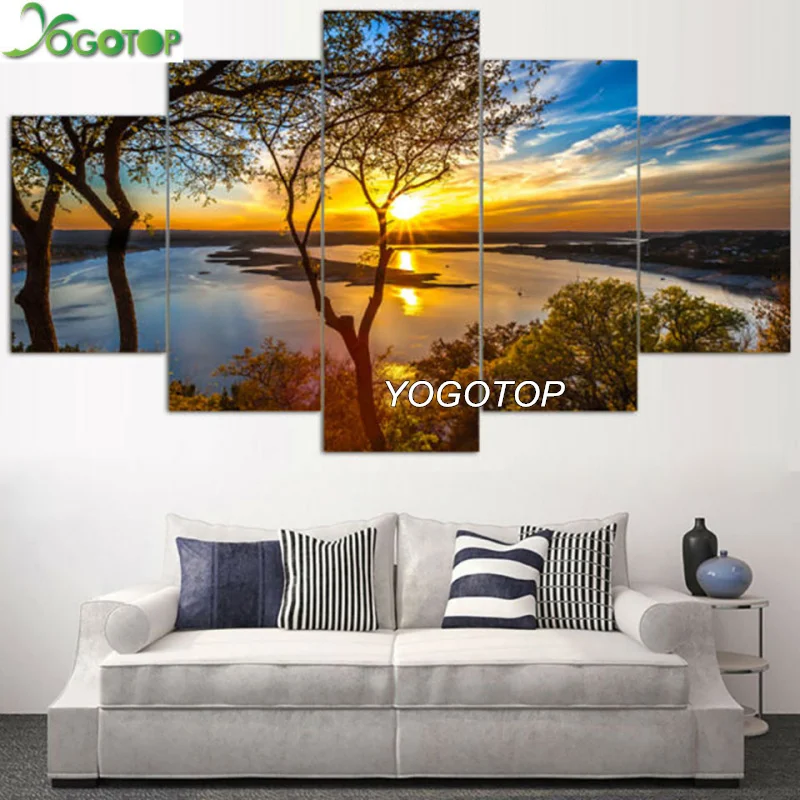 

Diy Diamond Painting 5 Pieces Tree lake Sunrise Natural Landscape Full Drill rhinestone Mosaic Diamant Embroidery Art ML1308